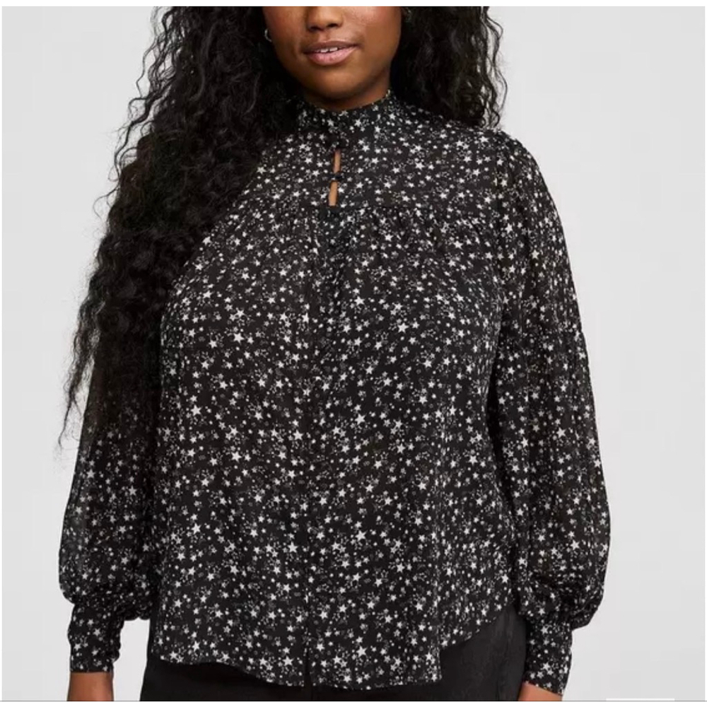 Torrid Twinkle Stars Celestial Black Sheer Whimsygoth Long Sleeve Too